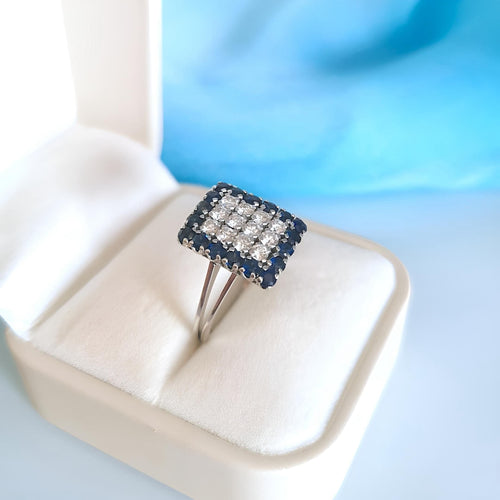 Anello Vintage (1970-1980) zaffiri e diamanti oro grigio 18K 