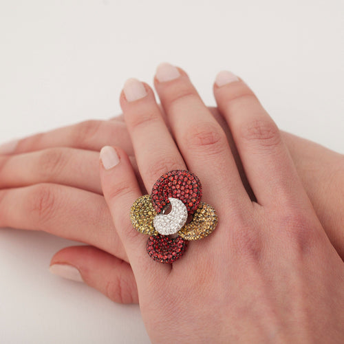 Bague Bagues saphirs jaunes et oranges 58 Facettes