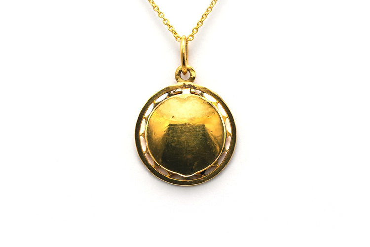 Pendentif Pendentif porte-photo Art Nouveau en or jaune serti de rubis et d'un diamant 58 Facettes B753