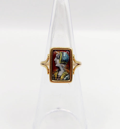 Bague 48.5 Bague Art nouveau Limoges en or 18k avec plaque émaillée profil féminin 58 Facettes A06430