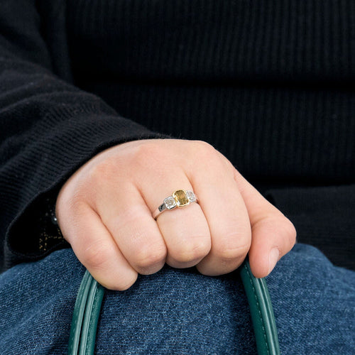 Bague 53 Bague or jaune et gris, diamant brun et diamants 58 Facettes LJ17