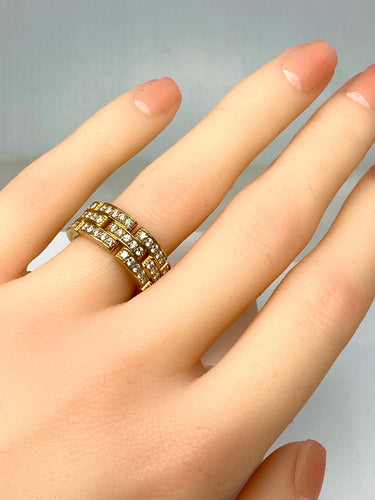 Bague 49 Bague CARTIER maillons panthère or jaune et diamants 58 Facettes AB78