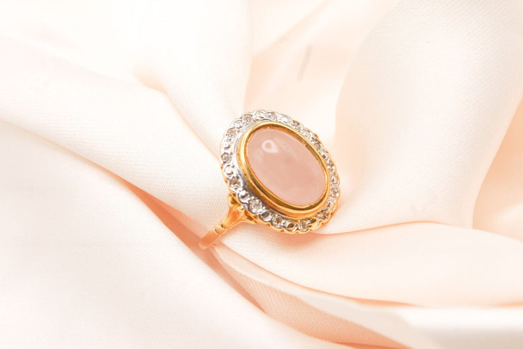 Bague or bicolore quartz rose et diamants 58 Facettes 250004