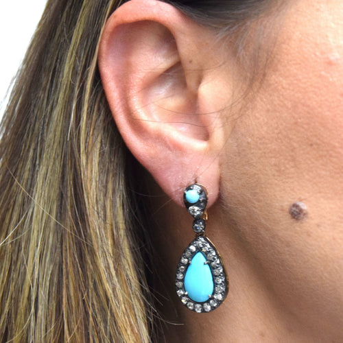 Boucles d'oreilles Boucles d'oreilles en or et argent, turquoise naturelle 58 Facettes