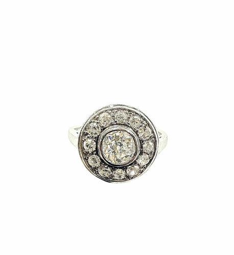 Bague 52 Bague ronde ancienne en platine et diamants 58 Facettes