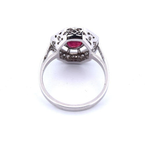 Bague 54 Bague Art Déco or blanc rubis diamants 58 Facettes