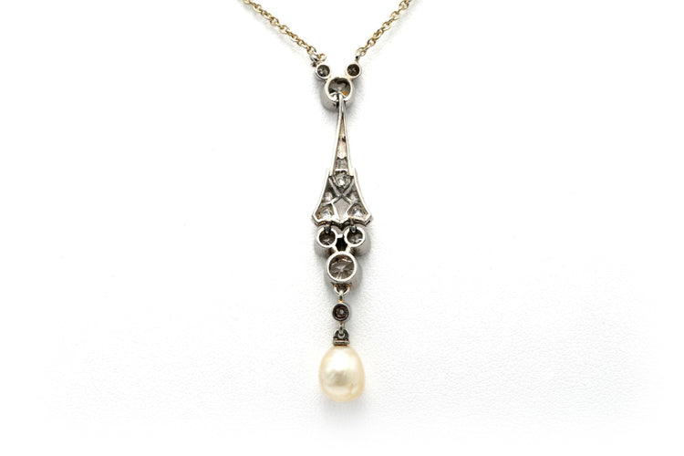 Collier Collier Art Déco en or blanc 18 carats, platine, perles et diamants old cut et "taille" 8/8 58 Facettes 22778