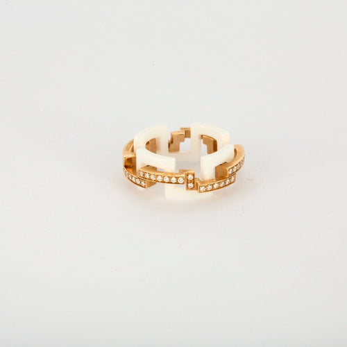 Bague 50 MELLERIO - Graphic - Bague or rose, céramique et diamants 58 Facettes J1PG463-9D50