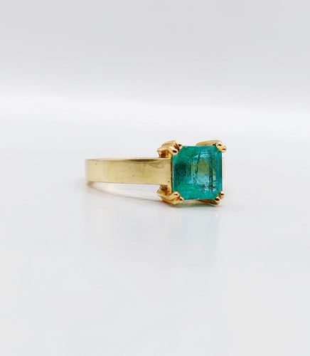 Bague 52.5 Bague solitaire Art déco en or 18k et émeraude 1,20 carat vintage 58 Facettes A06510