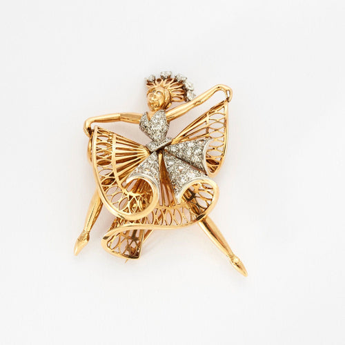 Broche Clip ballerine en or bicolore et diamants 58 Facettes AB37