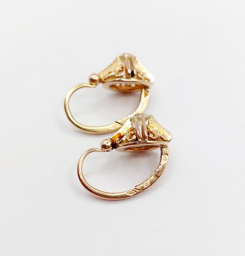 Boucles d'oreilles Dormeuses or rose, diamants jaunes taille ancienne (circa 1900) 58 Facettes A06239