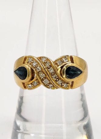 Bague 57.5 Bague Jonc Vintage en or jaune ornée de saphirs et diamants 58 Facettes