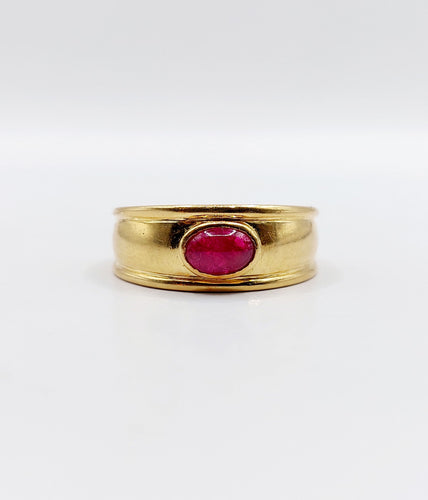 Bague jonc vintage Art Déco or jaune, cabochon de rubis 58 Facettes A06209