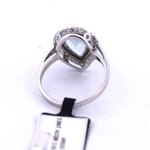 Bague 54 Bague en or blanc avec aigue-marine et diamant 58 Facettes