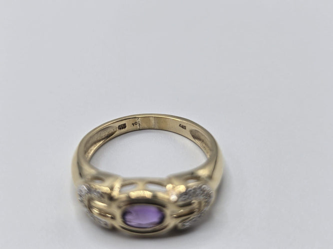 Bague 54 Bague OR Jaune 14k sertie d'une tourmaline au centre et d'éclats de diamants sur les côtés 58 Facettes 1-0000437/5