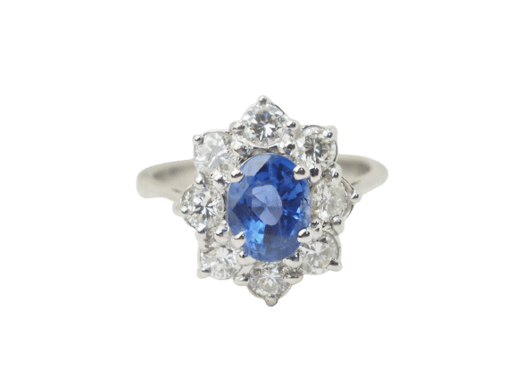 Bague 52 Bague entourage en or blanc, saphir et diamants 58 Facettes 33229