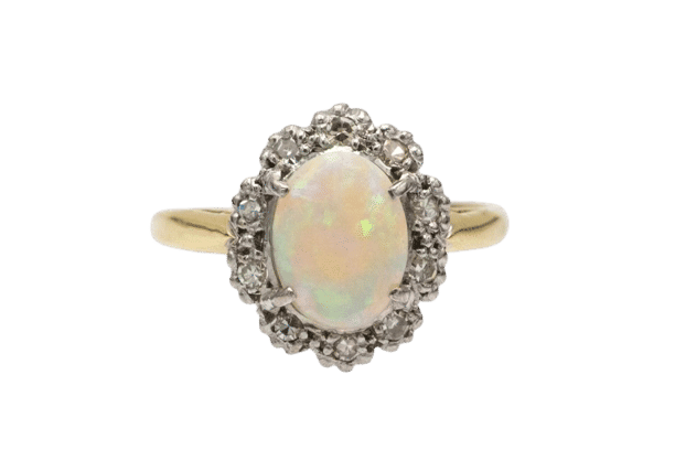 Bague 54 Bague vintage en or jaune avec opale et diamants, Grande-Bretagne 58 Facettes 10608