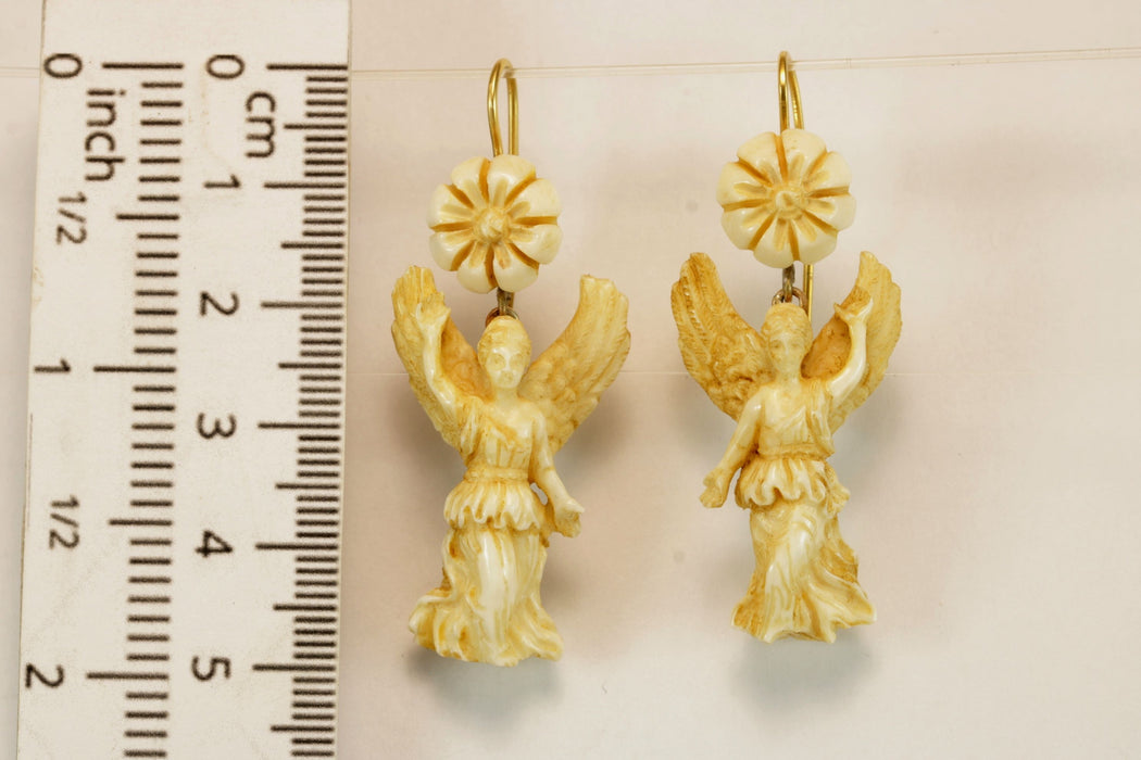 Antique ivory carved gold earrings