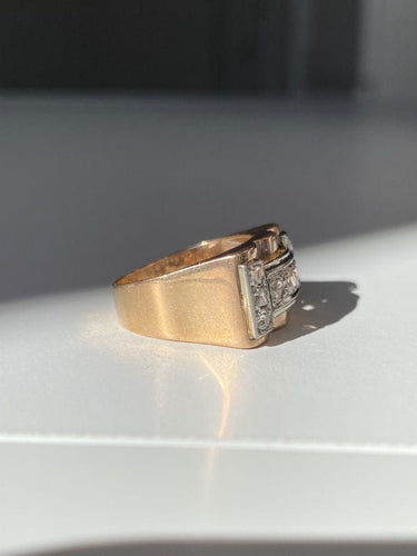 Bague 51.5 Bague Tank en or rose 18k et platine et diamants 58 Facettes