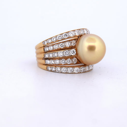 Bague 53 Bague vintage en or jaune avec perle et diamants 58 Facettes