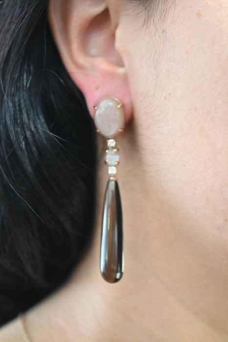 Boucles d'oreilles Boucles d'oreilles en Quartz Fumé, Agate Noire Ornées de Diamants de 0,32 Carat 58 Facettes