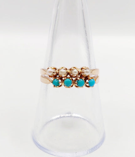 Bague 56.5 Bague antique or rose 18k perles et turquoises (circa 1900) 58 Facettes A05999