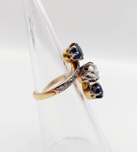 Bague 49 Bague marquise antique or 18k diamant 0,70 carats et saphirs (circa 1900) 58 Facettes A06104