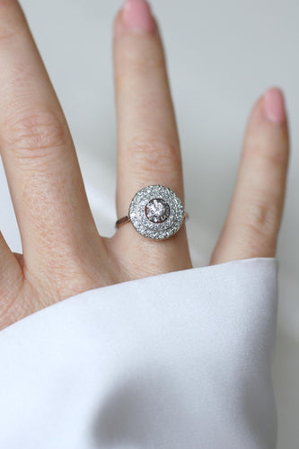 Bague 54 Bague Cible Art Déco Double Entourage Diamants 0,60 Ct 58 Facettes