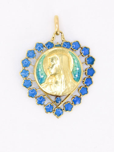 Pendentif BECKER Médaille Art Nouveau Coeur émail bleu 58 Facettes 1153.11