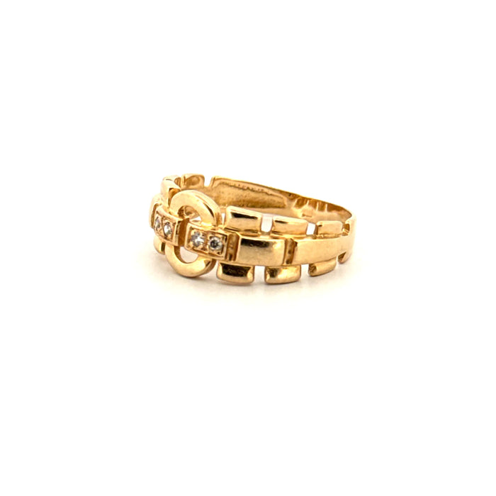 Chain ring in yellow gold and diamonds