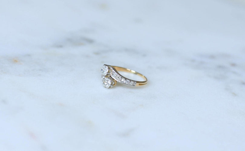 Bague 54 Bague Ancienne Toi et Moi Diamants sur Or Jaune et Platine 58 Facettes