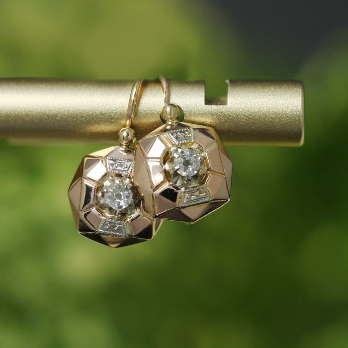 Boucles d'oreilles Dormeuses anciennes or rose et diamants 58 Facettes 22-001B