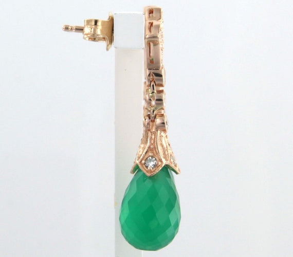Boucles d'oreilles Boucles d'oreilles en or rose avec calcédoine verte et diamants taille simple 58 Facettes