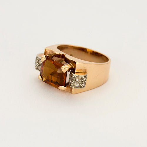 Bague 58 Bague chevalière or jaune et gris, diamants et citrine 58 Facettes ALE42294