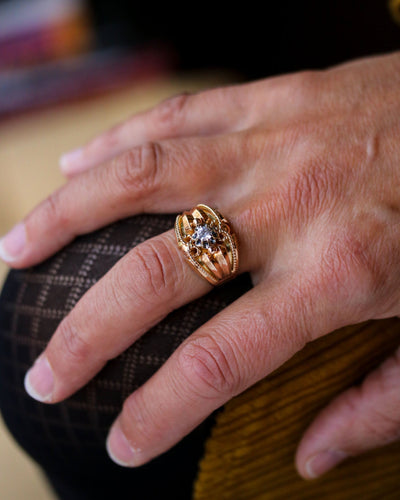 Bague 61 Bague 1950 Or Rose Diamant Torsade 58 Facettes C2057