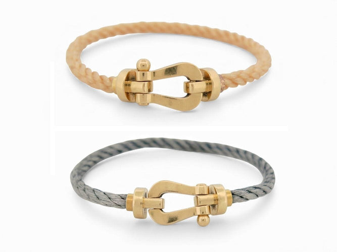 Bracelet bracelet FRED force 10 gm manille or jaune 18k t 18 cm 2 cordons 58 Facettes 271115