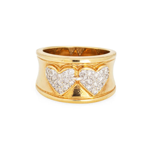 Bague Bague Double Coeur Diamant Vintage Or Jaune 58 Facettes