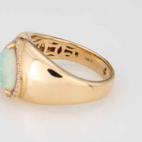 Bague 54 Bague en or jaune avec diamants et opale en forme de cœur 58 Facettes G14054