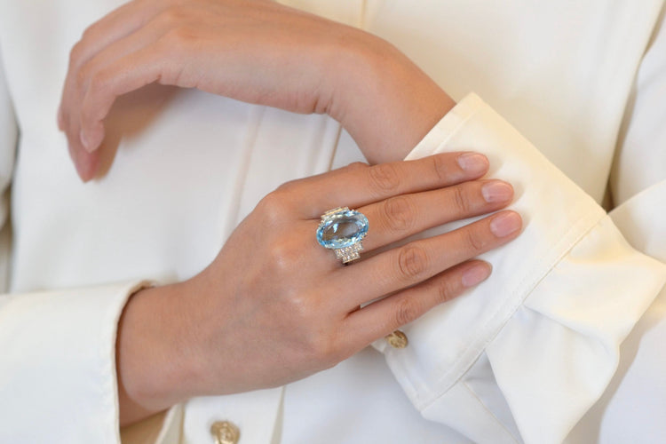 Bague 53 Bague Platine Aigue marine Diamants 58 Facettes 25029 25180