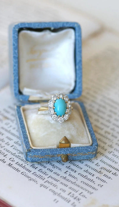 Bague Marguerite turquoise et diamants 58 Facettes