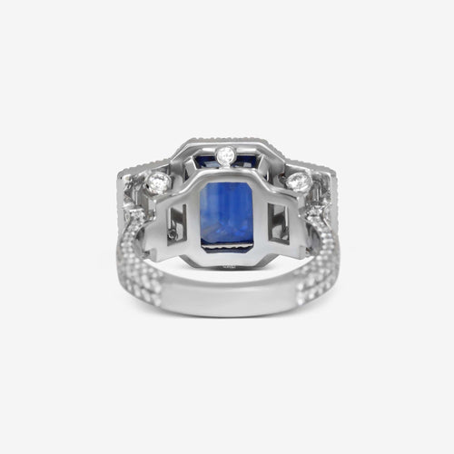 Bague Bague octogonale en saphir bleu de 3,23 carats GRS 58 Facettes R817