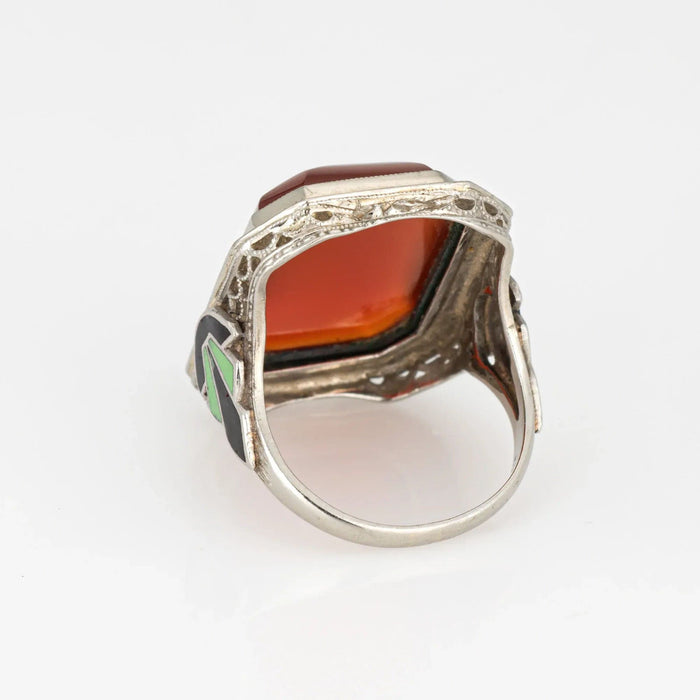 Bague 50 Vintage Art Déco carnelian enamel ring 58 Facettes G13573