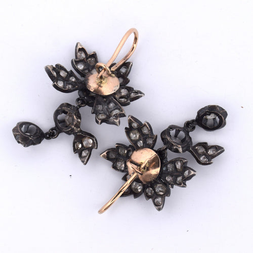 Boucles d'oreilles Boucles d’oreilles victoriennes en or 12k, argent 925 et diamants 58 Facettes OR14