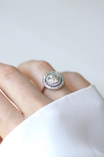 Bague 55 Bague Cible Ronde Art Déco Or blanc, Platine et Diamants 58 Facettes