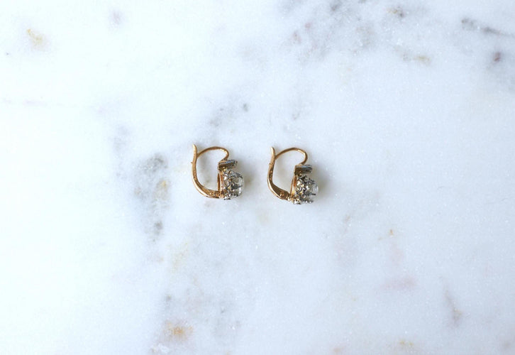 Boucles d'oreilles Dormeuses Anciennes Or Rose et Diamants taille rose 58 Facettes