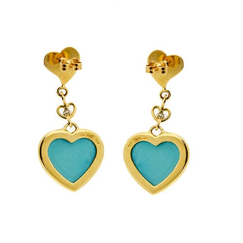 Boucles d'oreilles DAMIANI - Boucles d'oreilles en forme de cœur avec diamants et turquoises 58 Facettes 37515