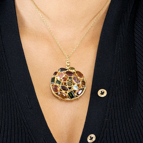 Pendentif Pendentif or jaune, quartz, grenats, tourmalines, péridots et topazes 58 Facettes GU268