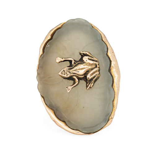 Bague Bague grenouille sur nénuphar vintage en or jaune 14k et agate 58 Facettes G14173