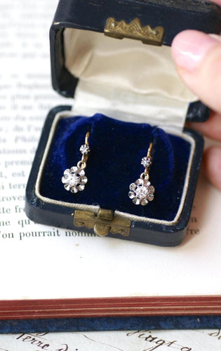 Boucles d'oreilles Dormeuses 1900 Or Jaune, Platine, Diamants 58 Facettes