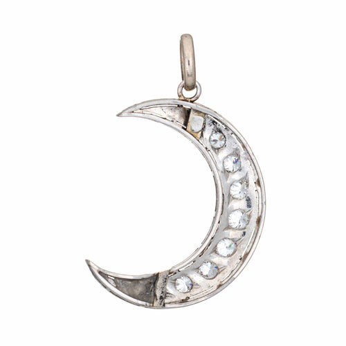 Pendentif Vintage Art Déco Platinum Diamond Crescent Moon Pendant 58 Facettes G14034